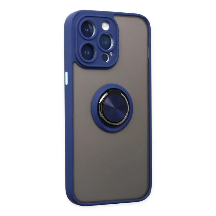 BUĞZ İphone 14 Pro Max Kılıf Montreal Yüzüklü Silikon Kapak - Lacivert