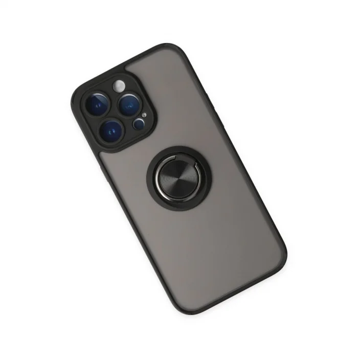 BUĞZ İphone 14 Pro Max Kılıf Montreal Yüzüklü Silikon Kapak - Siyah