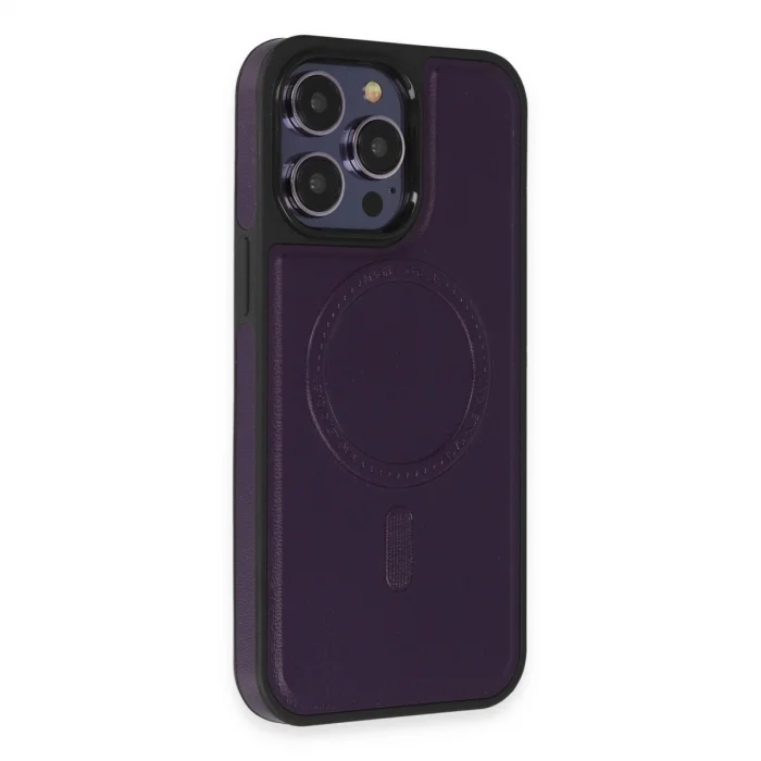 BUĞZ İphone 14 Pro Max Kılıf Ozzi Magsafe Deri Kapak - Derin Mor