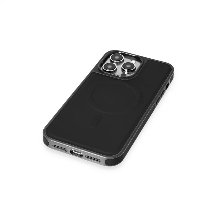BUĞZ İphone 14 Pro Max Kılıf Ozzi Magsafe Deri Kapak - Siyah