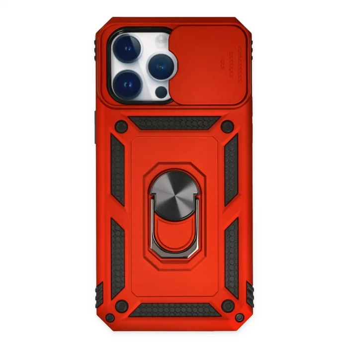 BUĞZ İphone 14 Pro Max Kılıf Pars Lens Yüzüklü Silikon - Kırmızı