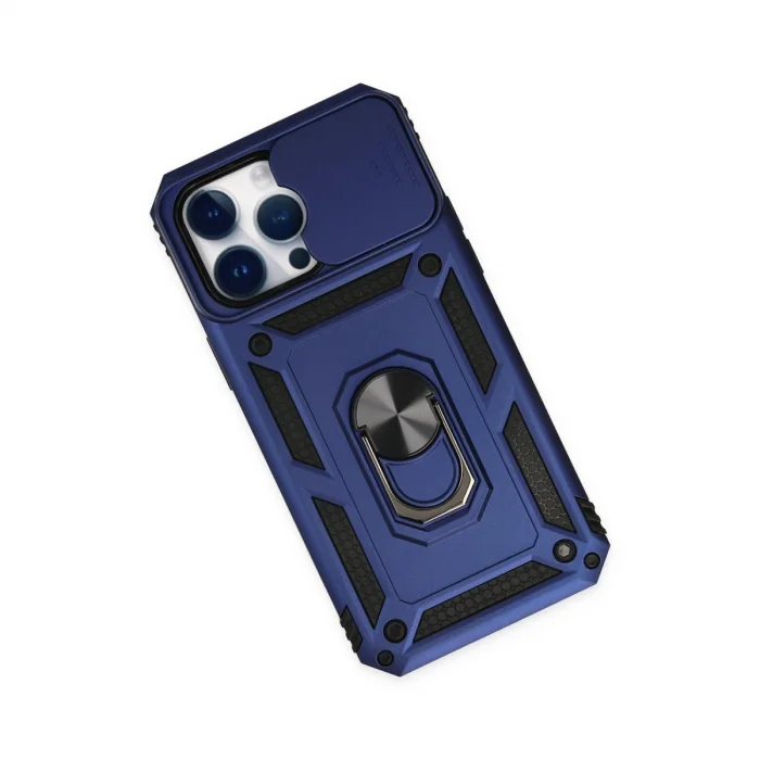 BUĞZ İphone 14 Pro Max Kılıf Pars Lens Yüzüklü Silikon - Lacivert