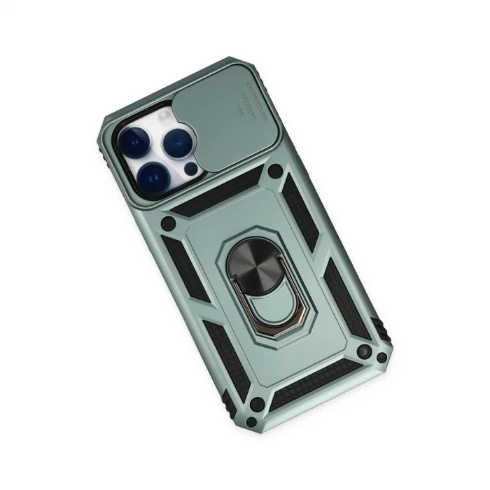 BUĞZ İphone 14 Pro Max Kılıf Pars Lens Yüzüklü Silikon - Yeşil