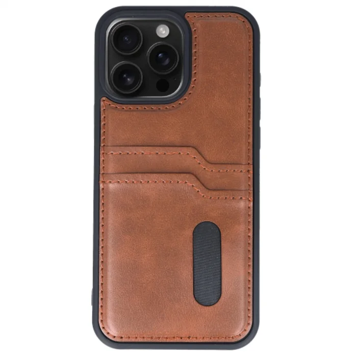 BUĞZ İphone 14 Pro Max Kılıf Sara Kartvizitli Deri Kılıf - Taba