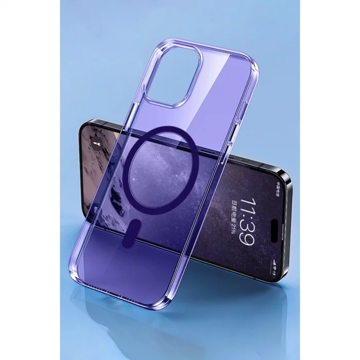 BUĞZ İphone 14 Pro Max Kılıf Tron Şeffaf Magsafe Kapak - Derin Mor