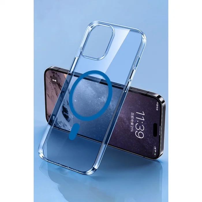 BUĞZ İphone 14 Pro Max Kılıf Tron Şeffaf Magsafe Kapak - Mavi