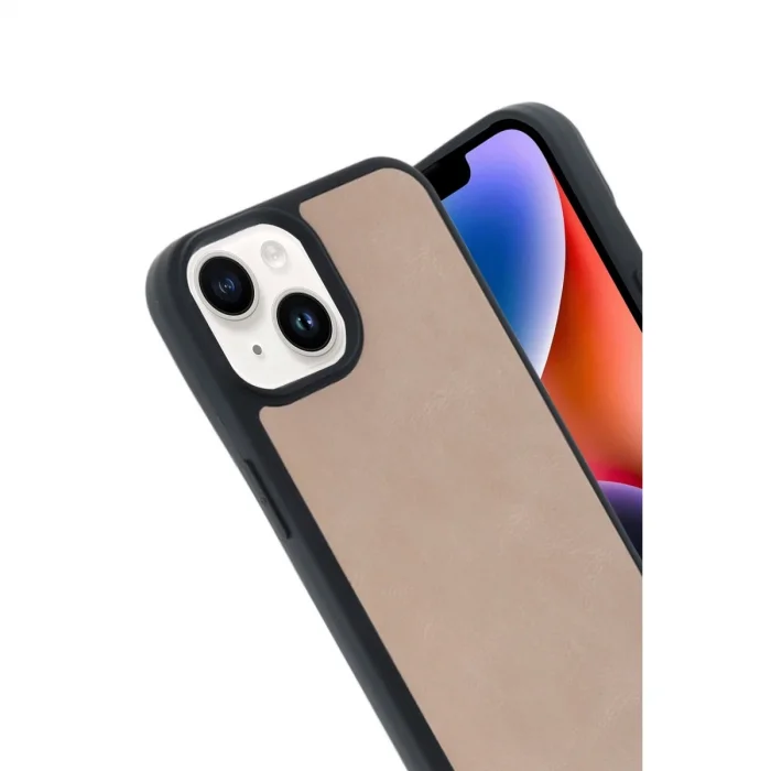 BUĞZ İphone 15 Kılıf Aras Deri Kapak - Pudra