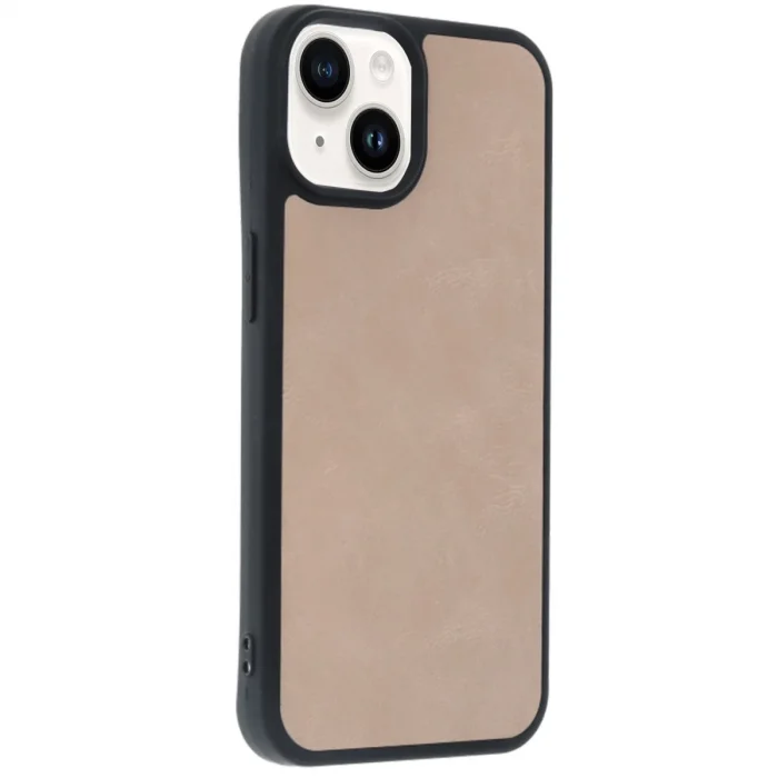 BUĞZ İphone 15 Kılıf Aras Deri Kapak - Pudra