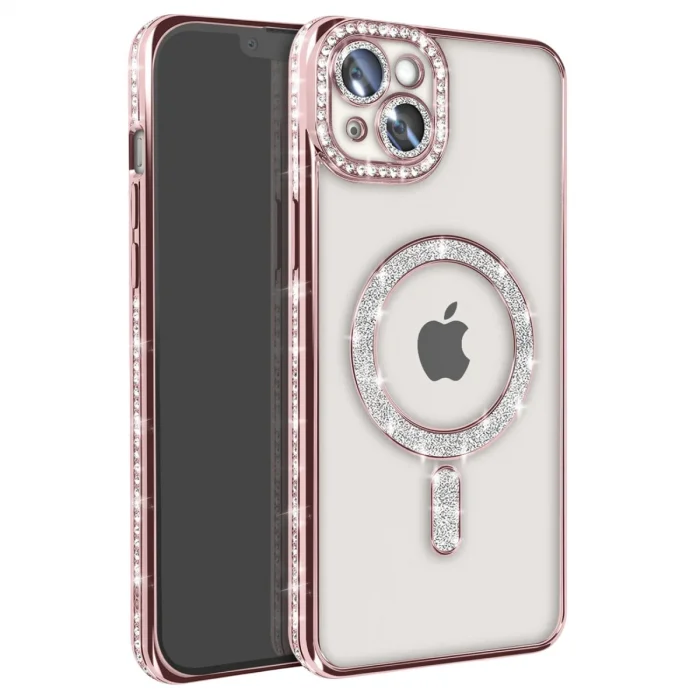 BUĞZ İphone 15 Kılıf Joke Simli Magneticsafe Kılıf - Pembe