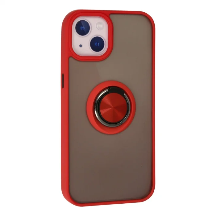 BUĞZ İphone 15 Kılıf Montreal Yüzüklü Silikon Kapak - Kırmızı