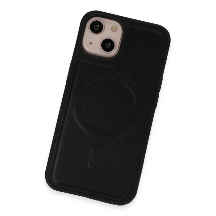BUĞZ İphone 15 Kılıf Ozzi Magsafe Deri Kapak - Siyah