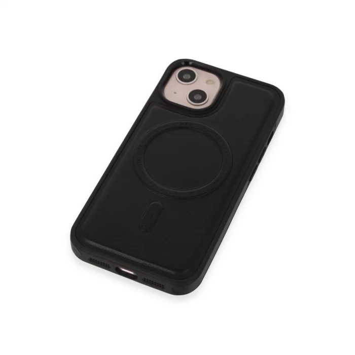 BUĞZ İphone 15 Kılıf Ozzi Magsafe Deri Kapak - Siyah
