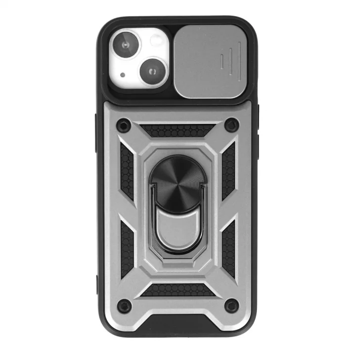 BUĞZ İphone 15 Kılıf Pars Lens Yüzüklü Silikon - Gümüş