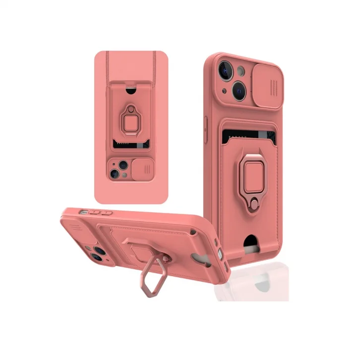 BUĞZ İphone 15 Kılıf Zuma Kartvizitli Yüzüklü Silikon - Pembe