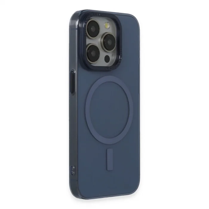 BUĞZ İphone 15 Pro Kılıf Anka Pc Magneticsafe Sert Metal Kapak - Lacivert