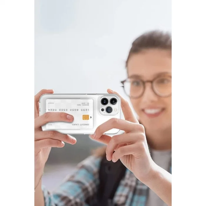 BUĞZ İphone 15 Pro Kılıf Kart Şeffaf Silikon - Şeffaf