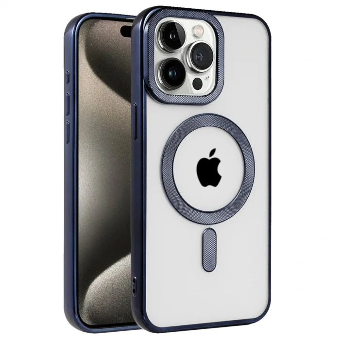 BUĞZ İphone 15 Pro Kılıf Kronos Magsafe Kapak - Lacivert