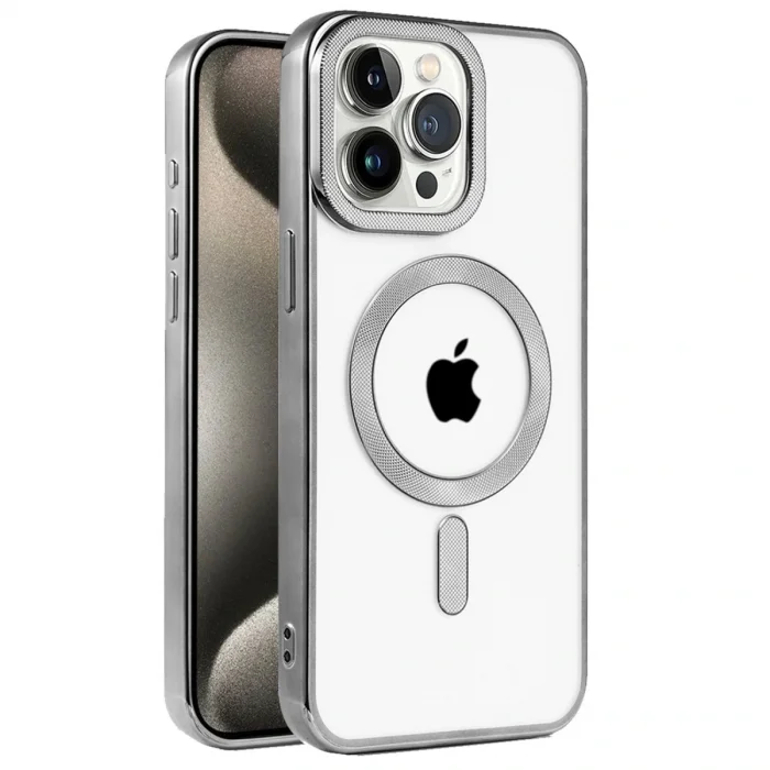 BUĞZ İphone 15 Pro Kılıf Kronos Magsafe Kapak - Titanyum Gri