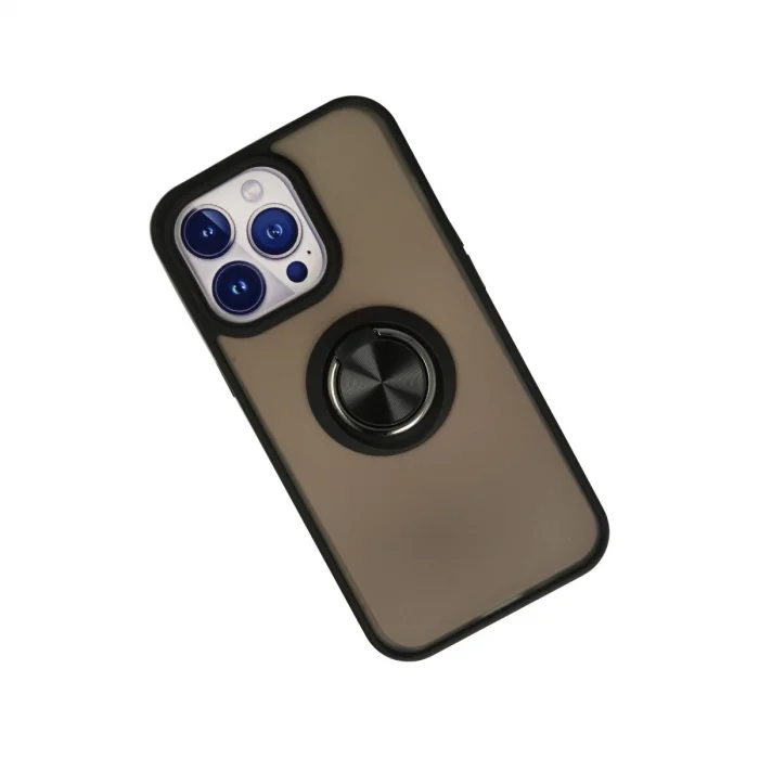 BUĞZ İphone 15 Pro Kılıf Montreal Yüzüklü Silikon Kapak - Siyah