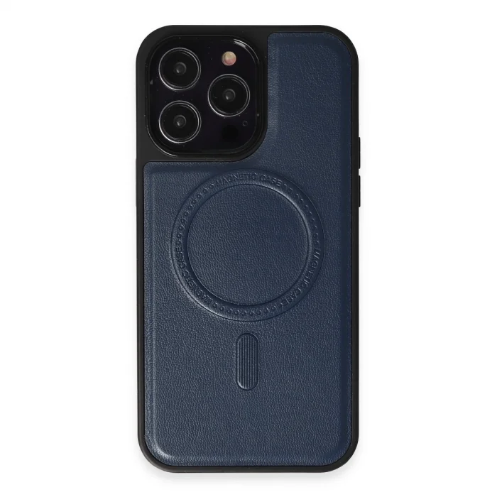 BUĞZ İphone 15 Pro Kılıf Ozzi Magsafe Deri Kapak - Lacivert