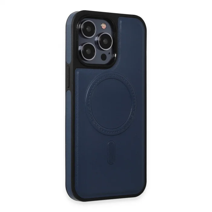 BUĞZ İphone 15 Pro Kılıf Ozzi Magsafe Deri Kapak - Lacivert