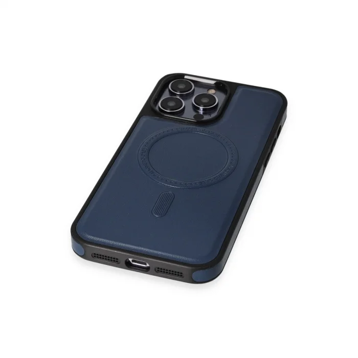 BUĞZ İphone 15 Pro Kılıf Ozzi Magsafe Deri Kapak - Lacivert