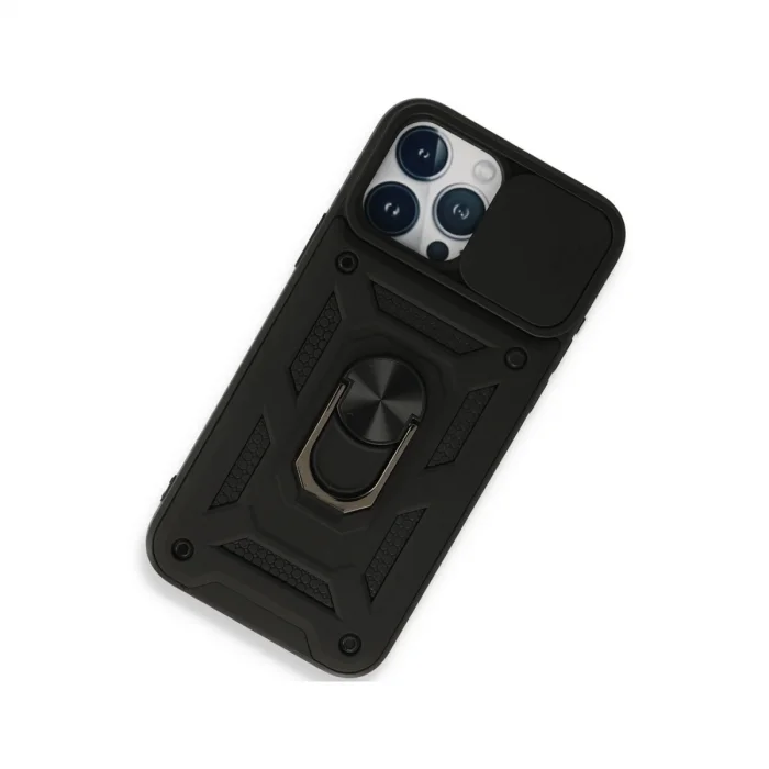 BUĞZ İphone 15 Pro Kılıf Pars Lens Yüzüklü Silikon - Siyah