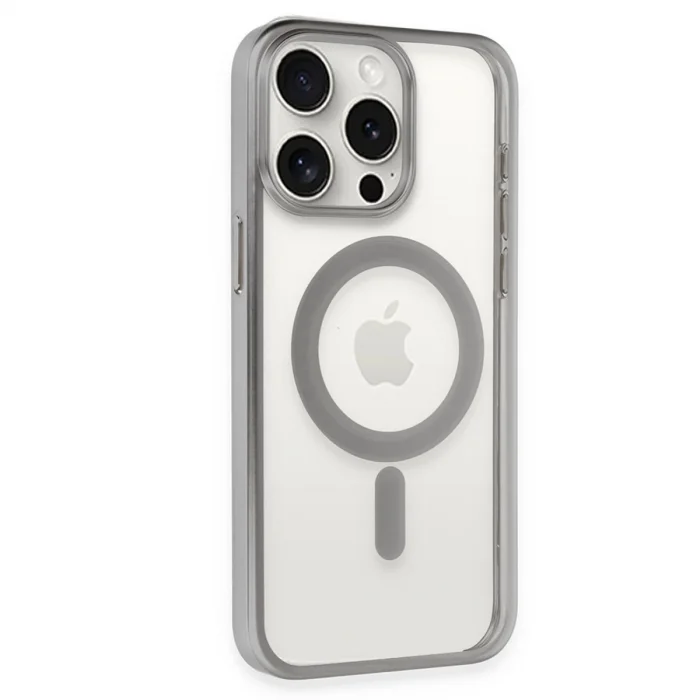 BUĞZ İphone 15 Pro Max Kılıf Erozi Magsafe Kapak - Gümüş