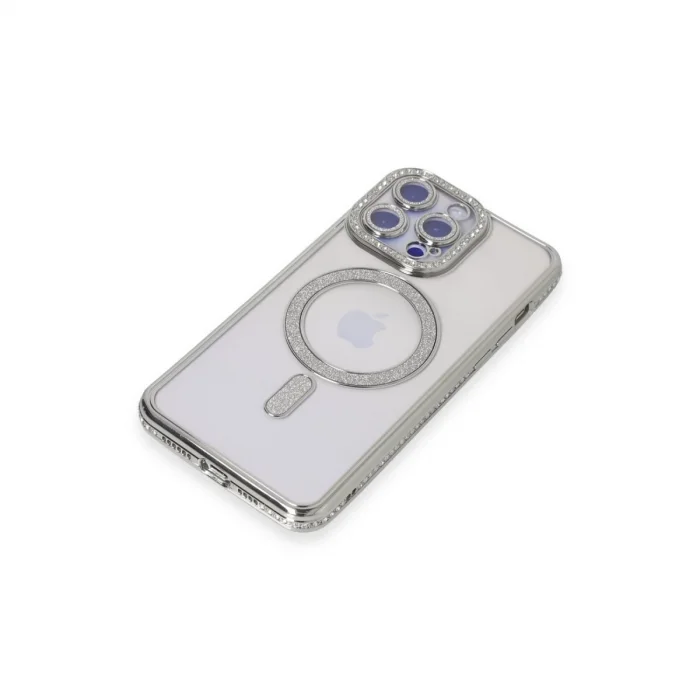 BUĞZ İphone 15 Pro Max Kılıf Joke Simli Magneticsafe Kılıf - Gümüş