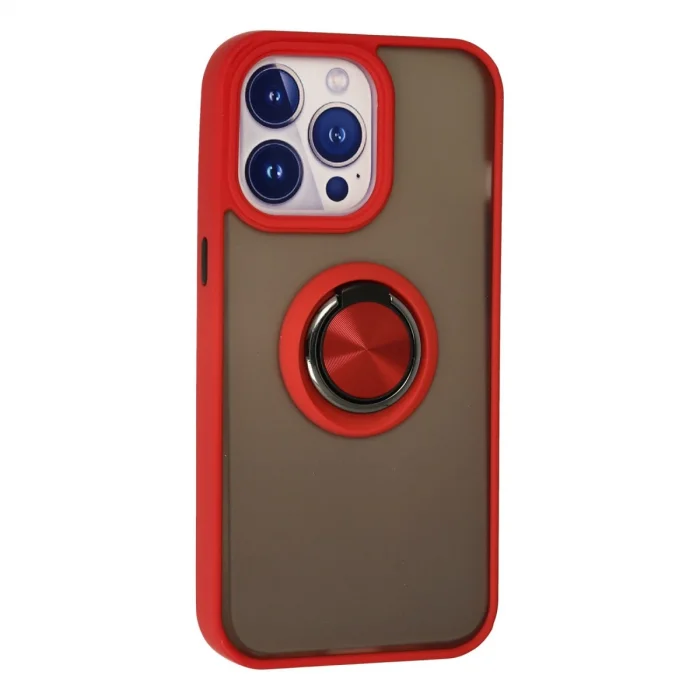 BUĞZ İphone 15 Pro Max Kılıf Montreal Yüzüklü Silikon Kapak - Kırmızı