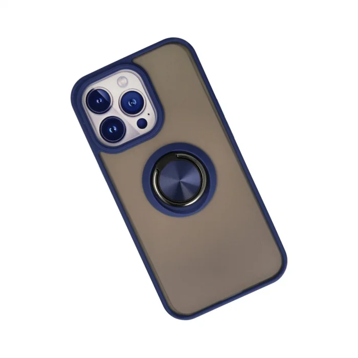 BUĞZ İphone 15 Pro Max Kılıf Montreal Yüzüklü Silikon Kapak - Lacivert