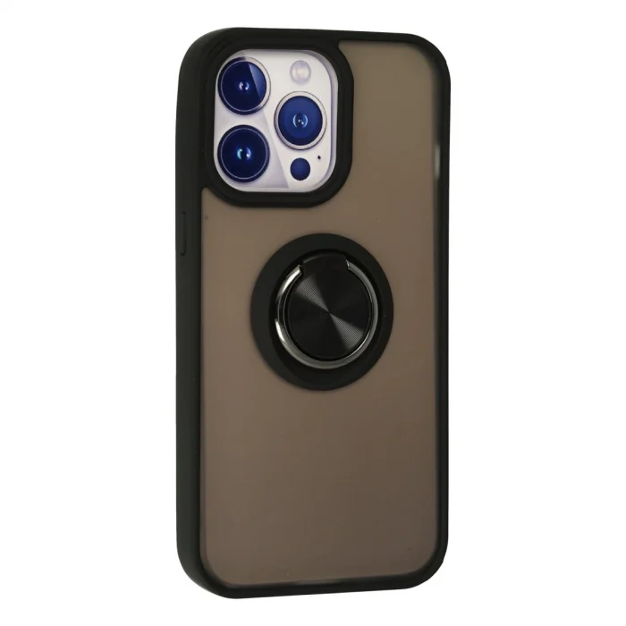 BUĞZ İphone 15 Pro Max Kılıf Montreal Yüzüklü Silikon Kapak - Siyah