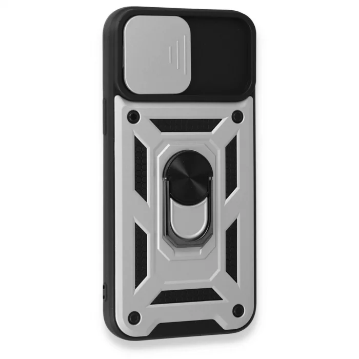 BUĞZ İphone 15 Pro Max Kılıf Pars Lens Yüzüklü Silikon - Gümüş