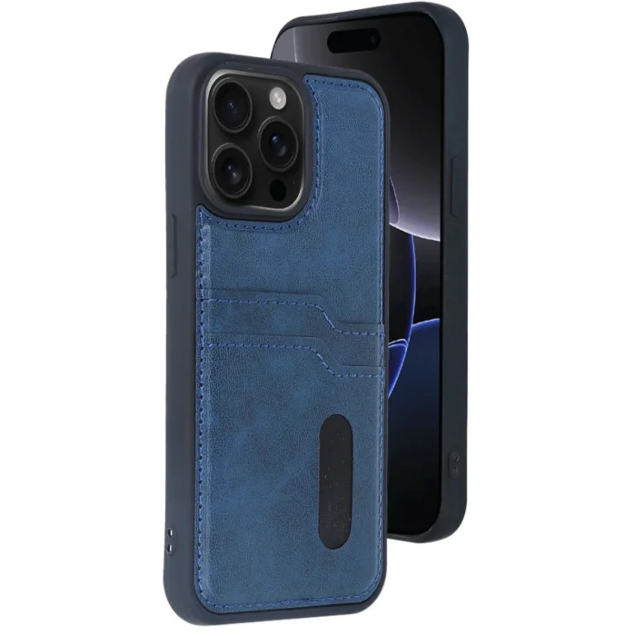 BUĞZ İphone 15 Pro Max Kılıf Sara Kartvizitli Deri Kılıf - Lacivert