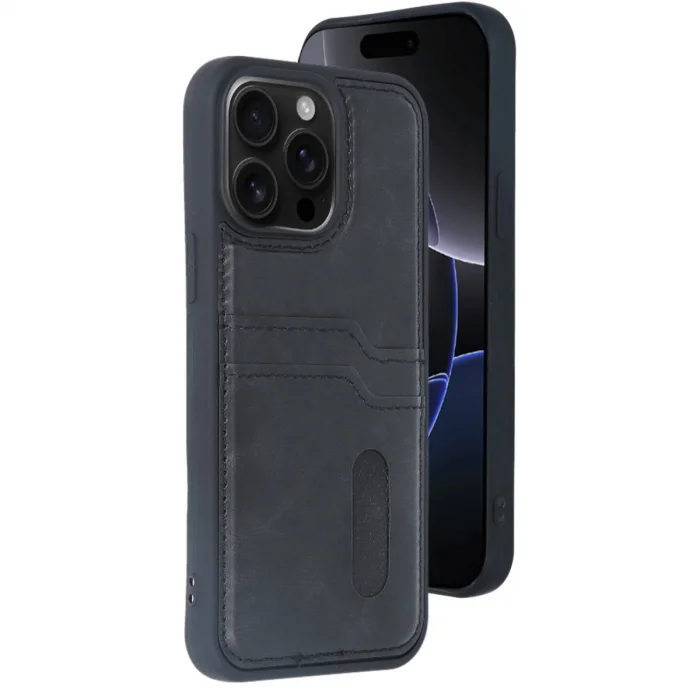 BUĞZ İphone 15 Pro Max Kılıf Sara Kartvizitli Deri Kılıf - Siyah