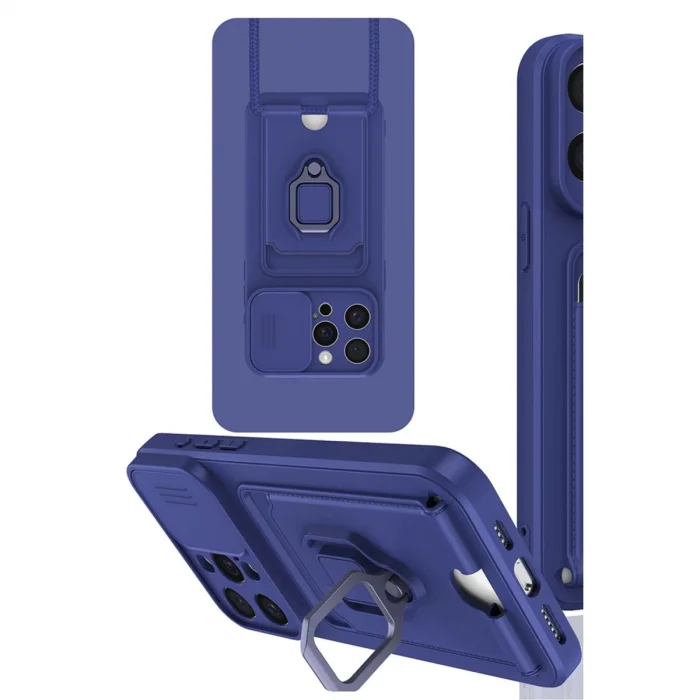 BUĞZ İphone 15 Pro Max Kılıf Zuma Kartvizitli Yüzüklü Silikon - Lacivert