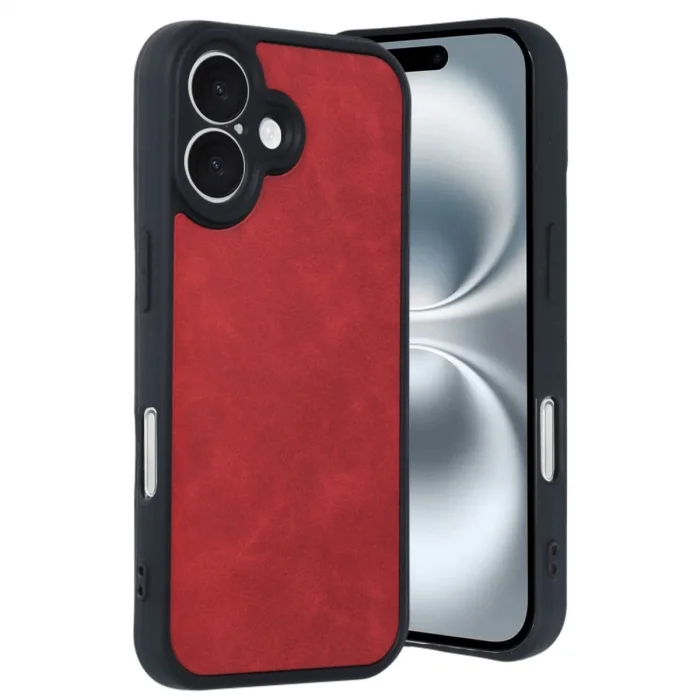 BUĞZ İphone 16 Kılıf Aras Deri Kapak - Kırmızı