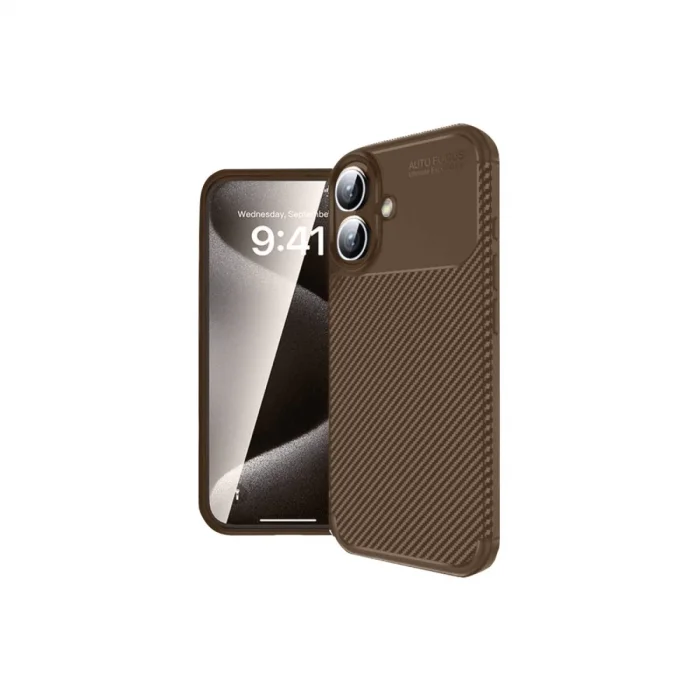 BUĞZ İphone 16 Kılıf Auto Focus Karbon Kapak - Kahverengi