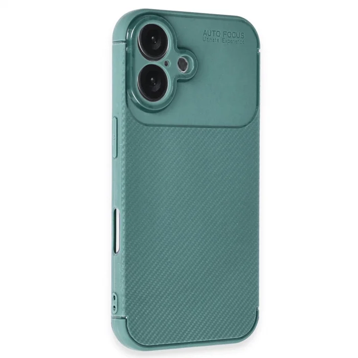 BUĞZ İphone 16 Kılıf Auto Focus Karbon Kapak - Koyu Yeşil