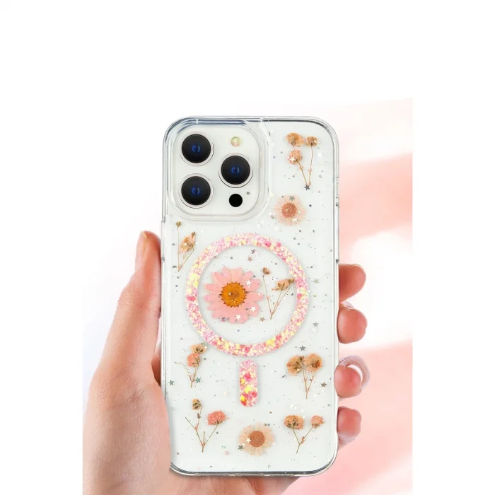 BUĞZ İphone 16 Kılıf Daisy Simli Magsafe Kapak - Mor