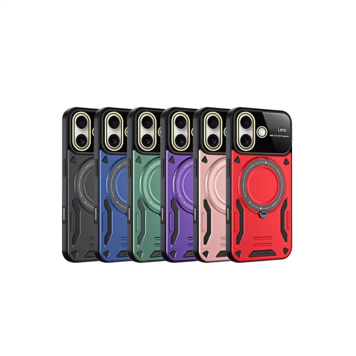BUĞZ İphone 16 Kılıf Joy Lens Standlı Kapak - Kırmızı