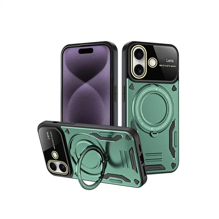 BUĞZ İphone 16 Kılıf Joy Lens Standlı Kapak - Koyu Yeşil