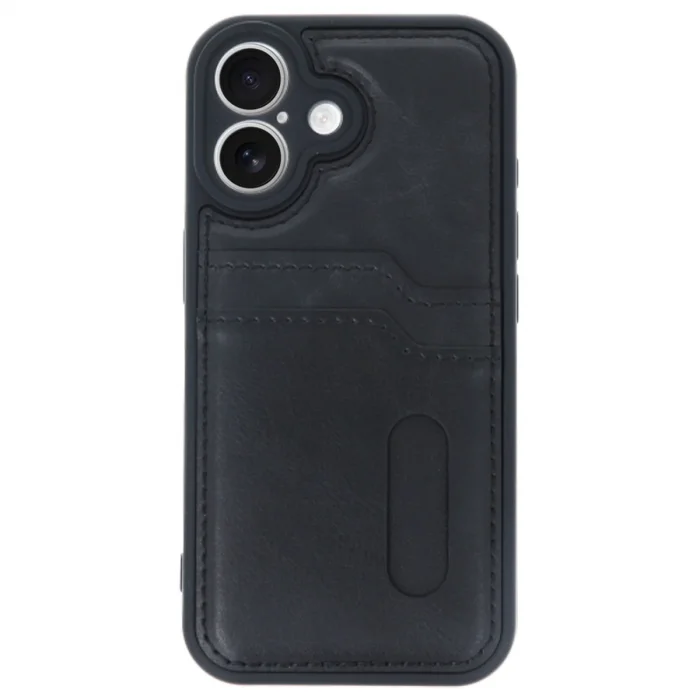 BUĞZ İphone 16 Kılıf Sara Kartvizitli Deri Kılıf - Siyah