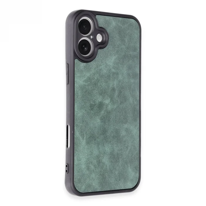 BUĞZ İphone 16 Plus Kılıf Aras Deri Kapak - Koyu Yeşil