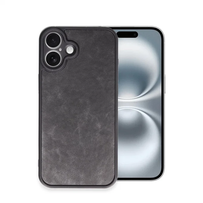 BUĞZ İphone 16 Plus Kılıf Aras Deri Kapak - Siyah