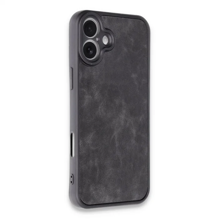 BUĞZ İphone 16 Plus Kılıf Aras Deri Kapak - Siyah
