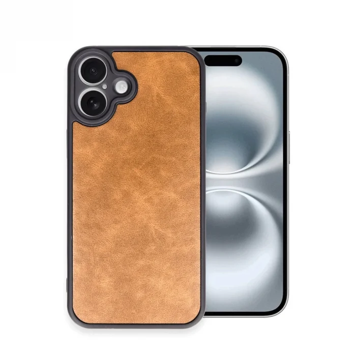 BUĞZ İphone 16 Plus Kılıf Aras Deri Kapak - Taba