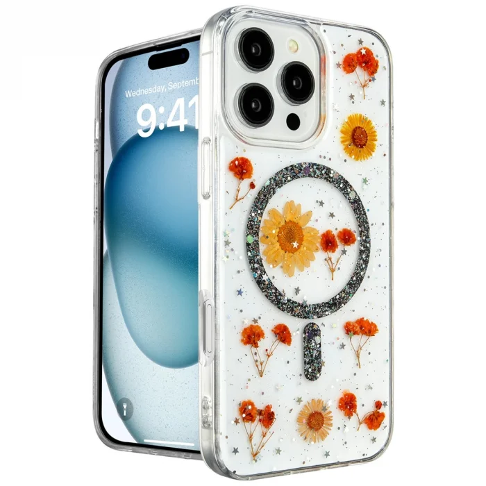 BUĞZ İphone 16 Pro Kılıf Daisy Simli Magsafe Kapak - Siyah