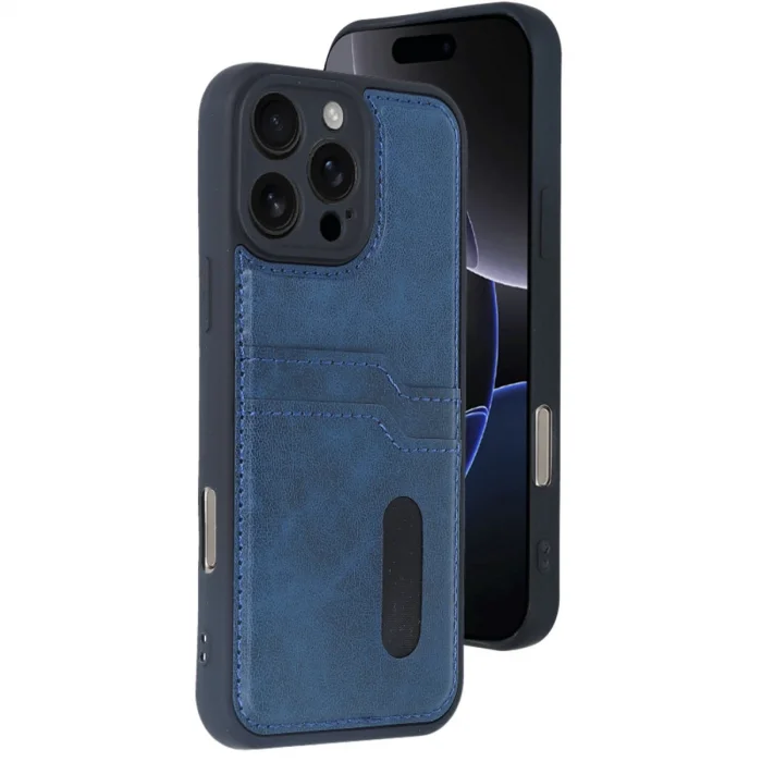 BUĞZ İphone 16 Pro Kılıf Sara Kartvizitli Deri Kılıf - Lacivert