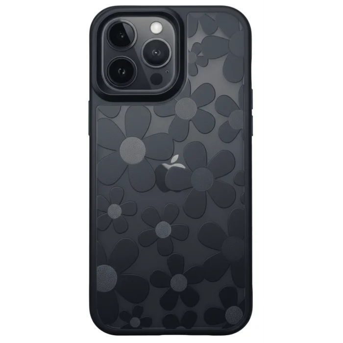 BUĞZ iPhone 16 Pro Max Çiçekli Kılıf Bağlama Aparatlı Siyah